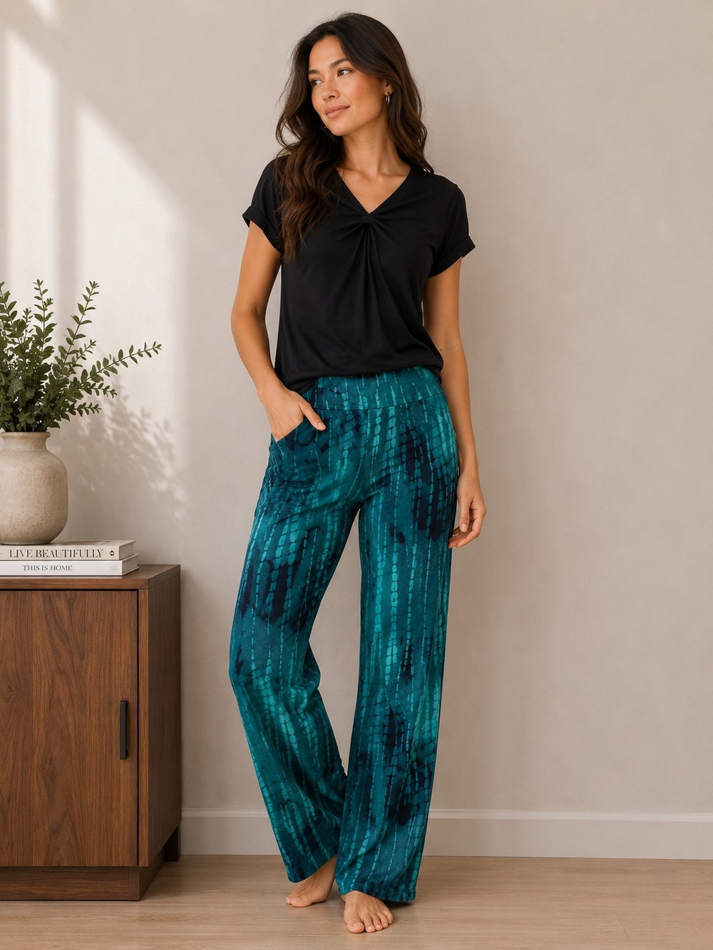 Women’s Teal Tie-Dye Wide-Leg Lounge Pants& Tshirt